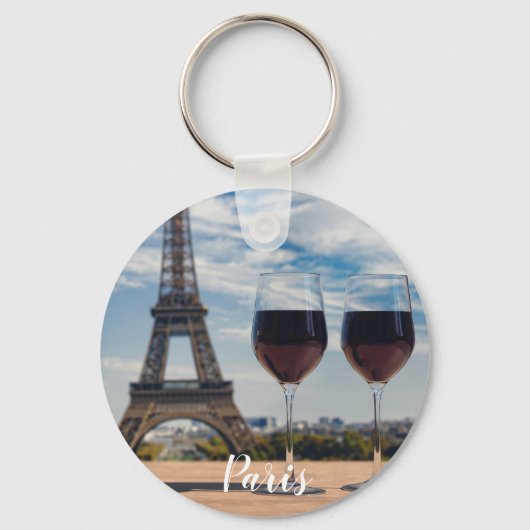 エッフェルタワーとワインの2つのグラス キーホルダー (正面)