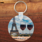 エッフェルタワーとワインの2つのグラス キーホルダー (正面)