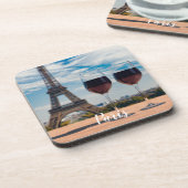 エッフェルタワーとワインの2つのグラス コースター (左側)