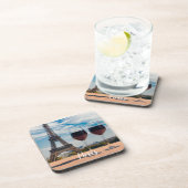 エッフェルタワーとワインの2つのグラス コースター (右側)