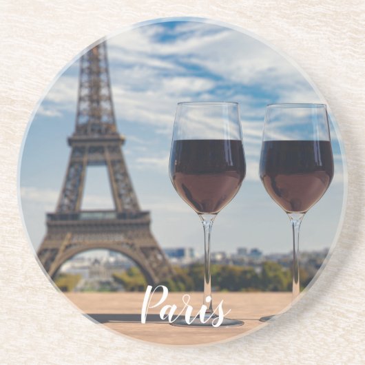 エッフェルタワーとワインの2つのグラス コースター (正面)