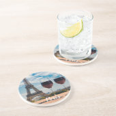 エッフェルタワーとワインの2つのグラス コースター (側面)