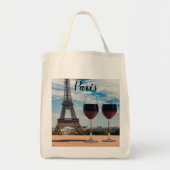 エッフェルタワーとワインの2つのグラス トートバッグ (正面)