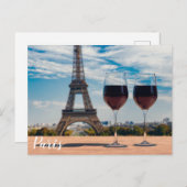 エッフェルタワーとワインの2つのグラス ポストカード (正面/裏面)