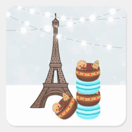 エッフェルタワーと冬マカロンのクリスマス スクエアシール