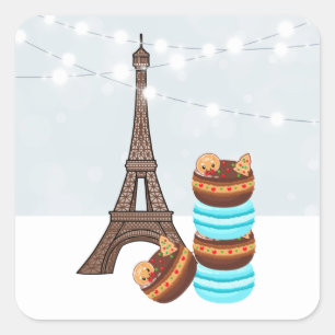エッフェルタワーと冬マカロンのクリスマス スクエアシール