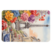 エッフェルタワーと美しい花1 マグネット (横)