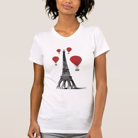 エッフェルタワーと赤い熱気球 Tシャツ (正面)