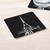 エッフェルタワーの夜の黒白コースター スクエアペーパーコースター (アングル)