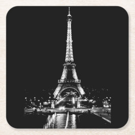エッフェルタワーの夜の黒白コースター スクエアペーパーコースター