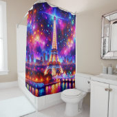 「エッフェルタワーの夜：セーヌ川の反射」 シャワーカーテン (インサイチュ)