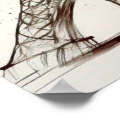 エッフェルタワーの木の横のスケッチ ポスター (角)