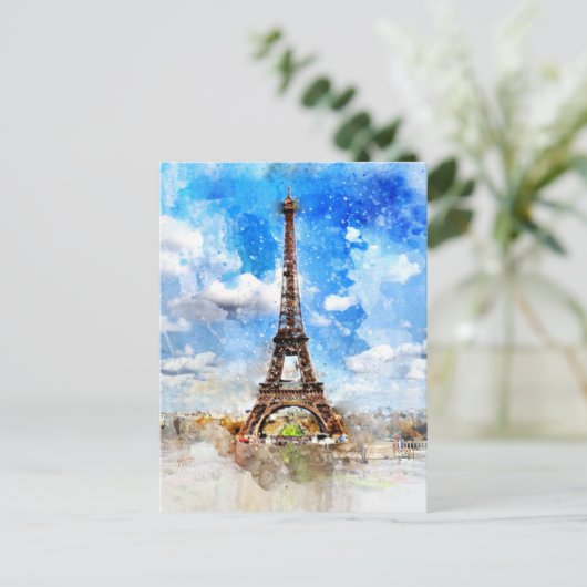 エッフェルタワーの水絵画色 ポストカード (スタンド正面)