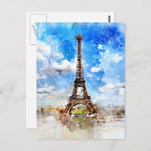 エッフェルタワーの水絵画色 ポストカード (正面/裏面)