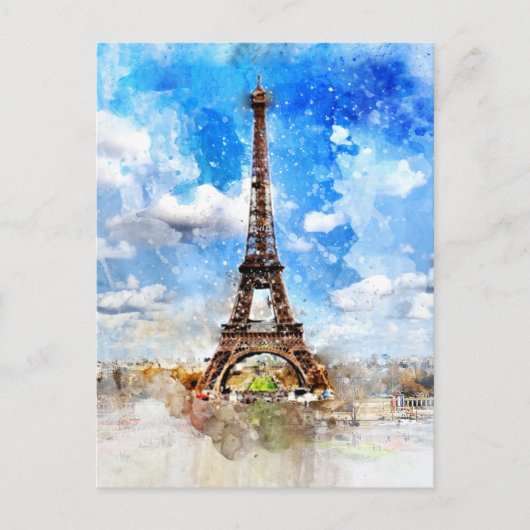エッフェルタワーの水絵画色 ポストカード (正面)