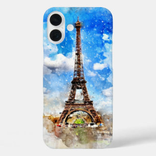 エッフェルタワーの水絵画色 iPhone 16 PLUSケース