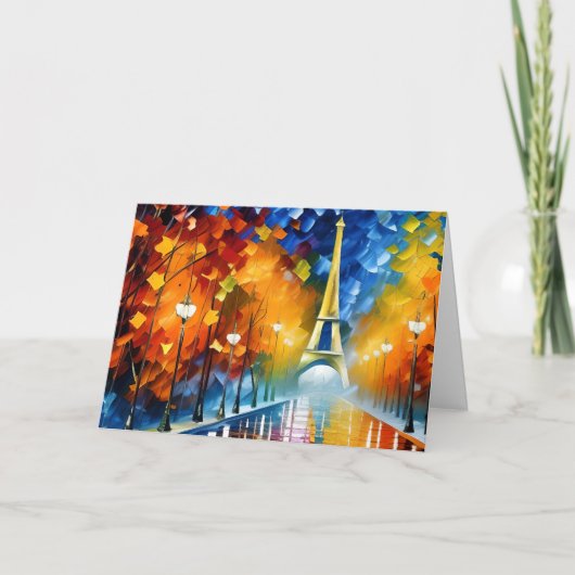 エッフェルタワーの湿ったパリの夜の印象派 サンキューカード (正面)