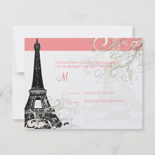 エッフェルタワーのRSVPには5x7招待状が必要 出欠カード (裏面)