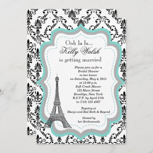 エッフェルタワーアクアパリブライダルシャワー招待 招待状 (正面/裏面)