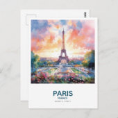 エッフェルタワーアットサンセット – パリ，フランス ポストカード (正面/裏面)