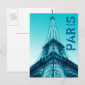 エッフェルタワーアットナイトパリフランスポストカードブルー ポストカード (正面/裏面)