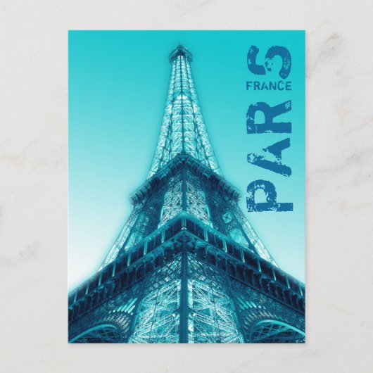 エッフェルタワーアットナイトパリフランスポストカードブルー ポストカード (正面)
