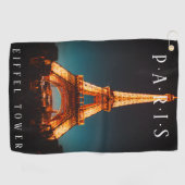 エッフェルタワーアットナイトパリDIYホワイト文字 ゴルフタオル (横)