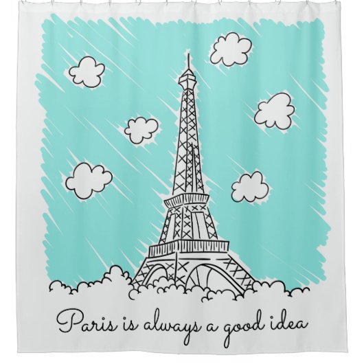 エッフェルタワーイラストレーションカスタムシャワーカーテン シャワーカーテン (正面)