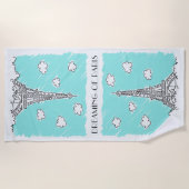 エッフェルタワーイラストレーションカスタム文字ビーチタオル ビーチタオル (正面)