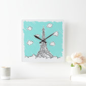 エッフェルタワーイラストレーション時計 スクエア壁時計 (ホーム)