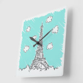 エッフェルタワーイラストレーション時計 スクエア壁時計 (傾斜)