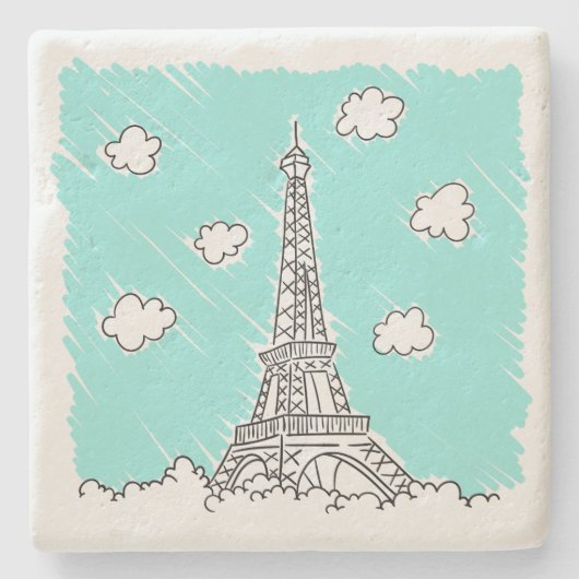 エッフェルタワーイラストレーション石コースター ストーンコースター (正面)