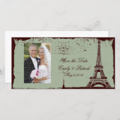 エッフェルタワーウェディング日付の写真カードを保存 セーブザデート (正面/裏面)