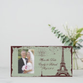 エッフェルタワーウェディング日付の写真カードを保存 セーブザデート (スタンド正面)