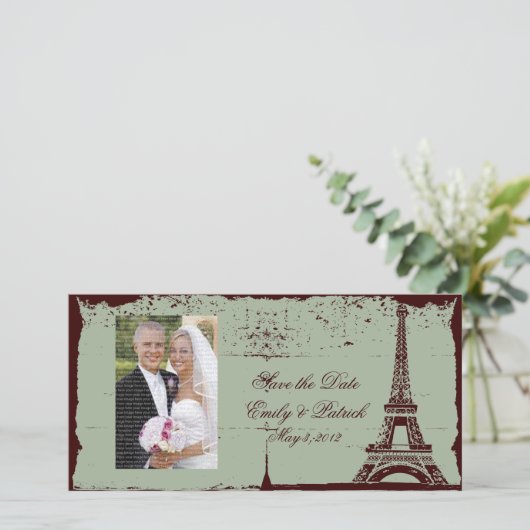 エッフェルタワーウェディング日付の写真カードを保存 セーブザデート