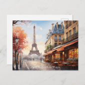 エッフェルタワーウォーターカラーパリフランストラベルアート ポストカード (正面/裏面)