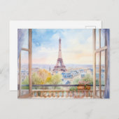 エッフェルタワーウォーター絵画カラーズパリトラベルアート ポストカード (正面/裏面)