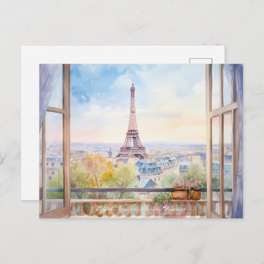 エッフェルタワーウォーター絵画カラーズパリトラベルアート ポストカード (正面/裏面)