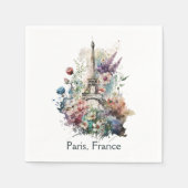 エッフェルタワーウォーター花模様パリフランス スタンダードカクテルナプキン (正面)