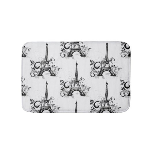 エッフェルタワーエレガントパリ白黒フローリッシュ バスマット (正面)