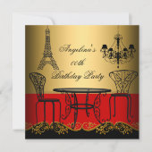 エッフェルタワーエレガントレッド金ゴールドパリバースデーパーティー 招待状 (正面)