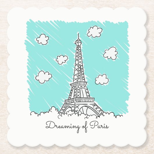 エッフェルタワーカスタム文字紙コースター ペーパーコースター (正面)