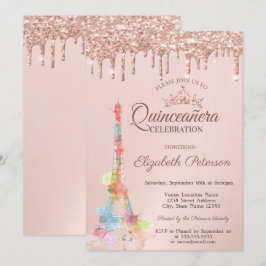 エッフェルタワーカラフル、バラ金ゴールドドリップスキンセアニラ 招待状