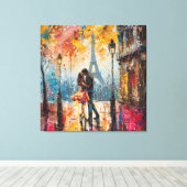 「エッフェルタワーキスをする前のロマンチックなカップル キャンバスプリント (インサイチュ (ウッドフロア))