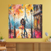 「エッフェルタワーキスをする前のロマンチックなカップル キャンバスプリント (インサイチュ (リビング))