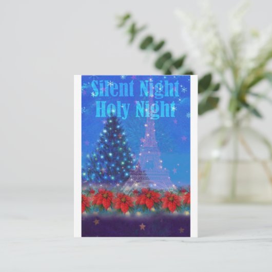 エッフェルタワークリスマスパインポイントセティア ポストカード (スタンド正面)