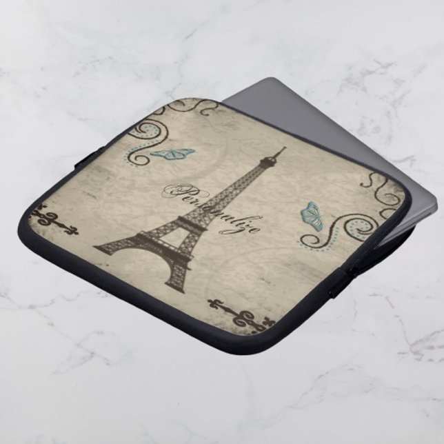 エッフェルタワーグランジラップトップスリーブ ラップトップスリーブ (Eiffel Tower Grunge Personalized Laptop Sleeve)