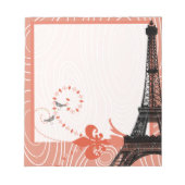エッフェルタワーコーラルキュート木目ラブバード ノートパッド (正面)