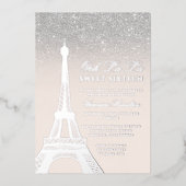 エッフェルタワーシックグリッターピンクスウィート16 箔招待状 (正面)