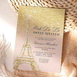 エッフェルタワーシック金ゴールドグリッターピンクスウィート16 招待状